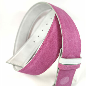 Ceinture reversible femme Daim rose / Blanc nuancé